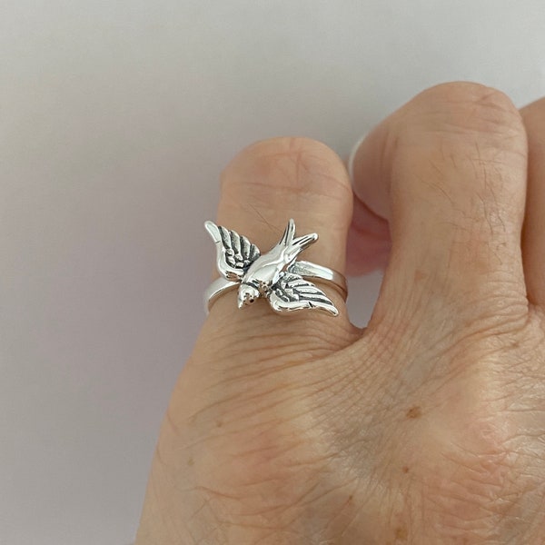 Sterling Silver Sparrow Ring, Bird Ring, Spirit Ring, Silver Ring, Protection Ring