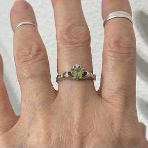 Sterling Silver Peridot CZ Claddagh Ring, August Birthstone Ring, Silver Rings, Friendship Ring, CZ Ring