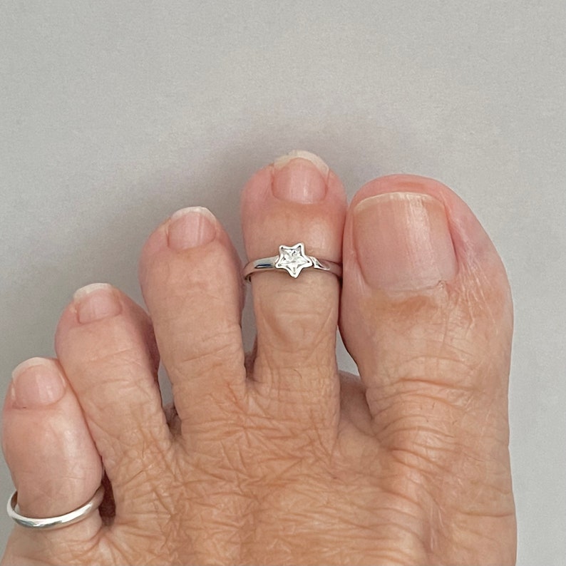 Sterling Silber CZ Stern Zehenring, silberner Ring, kleiner Finger Ring, himmlischen Ring, verstellbarer Ring Bild 9