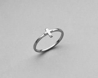 Sterling Silver Tiny Cross Ring, Dainty Ring, Silver Ring, Religious Ring
