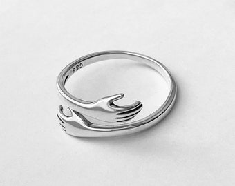 Sterling Silver Hug Ring, Delicate Ring, Hand Ring, Silver Ring, Love Ring, Hugging Ring