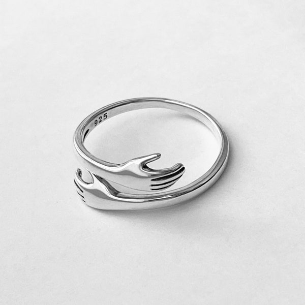 Sterling Silver Hug Ring, Delicate Ring, Hand Ring, Silver Ring, Love Ring, Hugging Ring