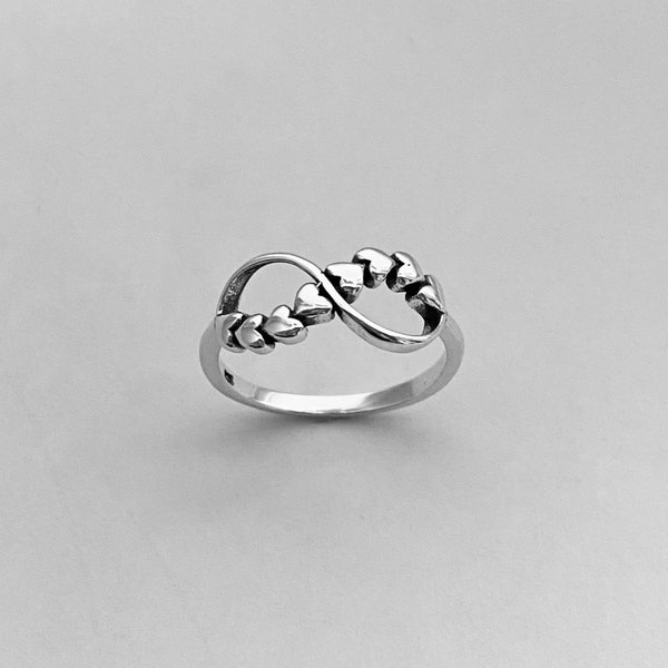 Sterling Silver Hearts Infinity Ring,  Heart Ring, Silver Ring, Love Ring