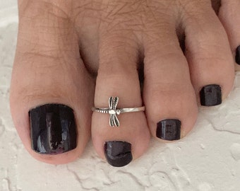 Sterling Silver Dragonfly Toe Ring, Silver Ring, Boho Ring, Spirit Ring, Adjustable Ring