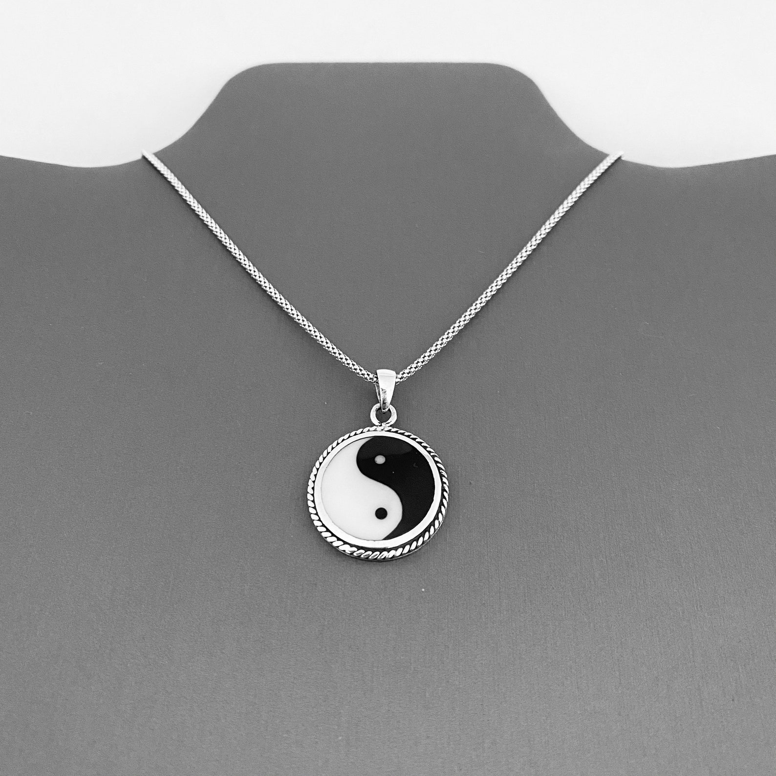 Sterling Silver Large Yin and Yang Necklace Boho Necklace Etsy