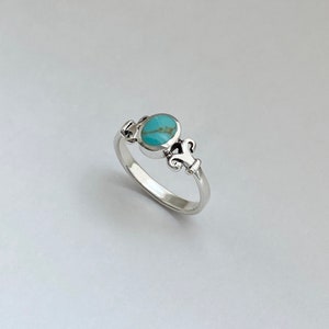 Sterling Silver Simple Turquoise Ring,  Boho Ring, Silver Ring, Stone Ring