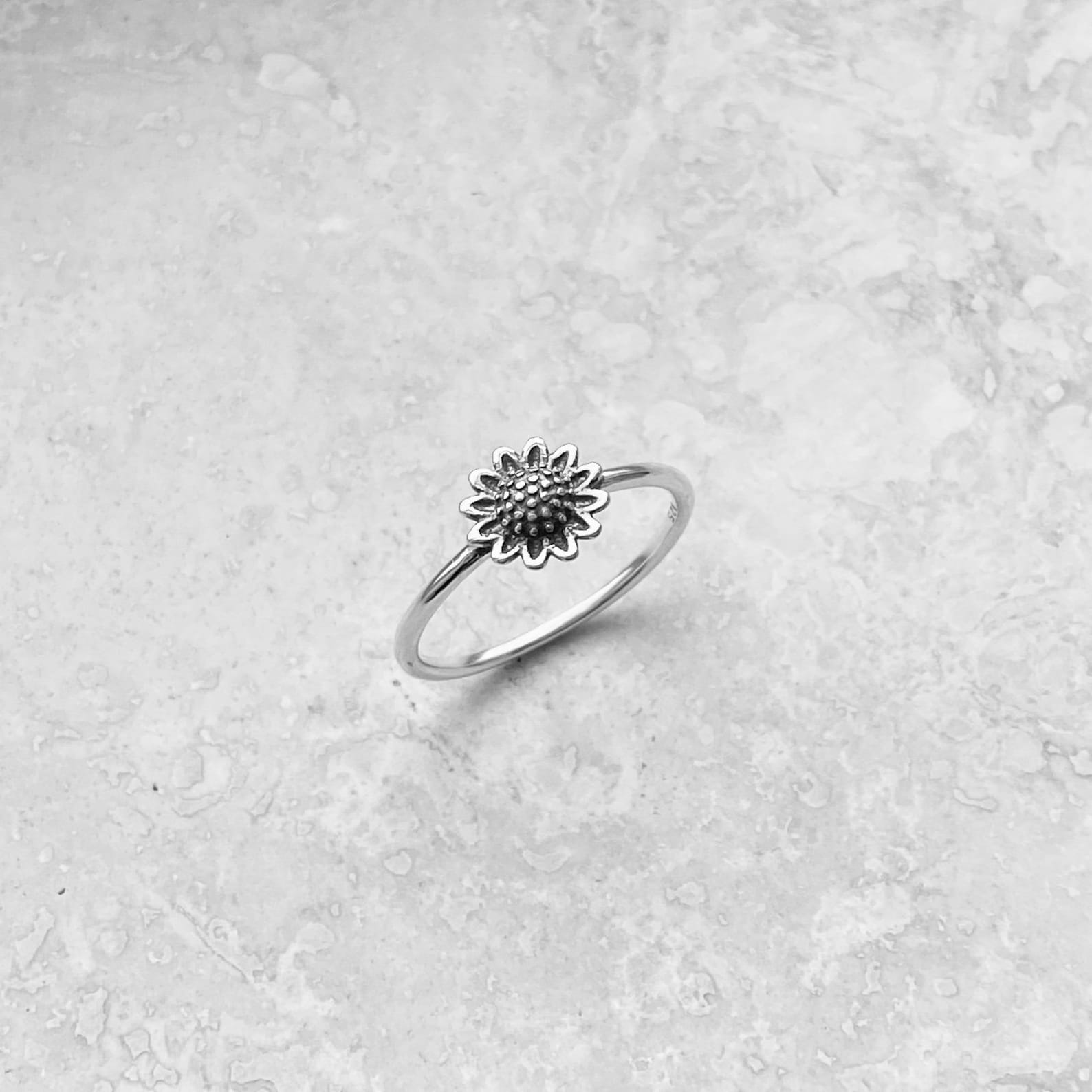 Sterling Silver Small Sunflower Ring Dainty Ring Boho Ring Etsy