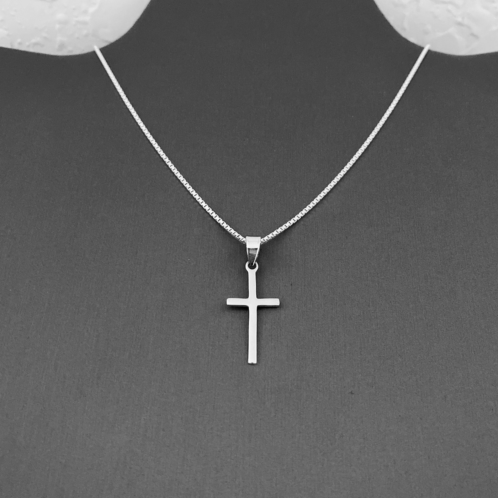 Sterling Silver Simple Cross Necklace Religious Necklace Etsy