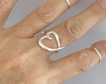 Sterling Silver Big Heart Ring, Heart Ring, Silver Ring, Love Ring