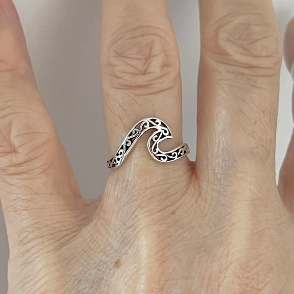 Sterling Silver Filigree Wave Ring, Silver Ring, Ocean Ring, Beach Ring, Surf Ring