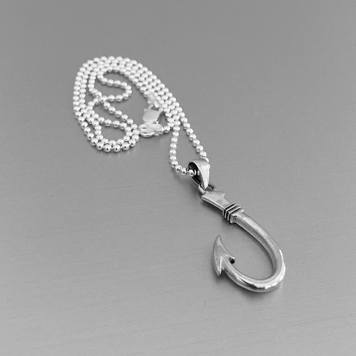 Sterling Silver Unisex Fish Hook Necklace Fish Necklace Etsy