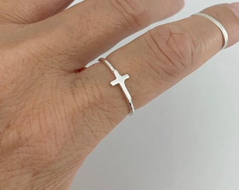 Sterling Silver Little Cross Ring, Dainty Ring, Silver Ring, Religious Ring