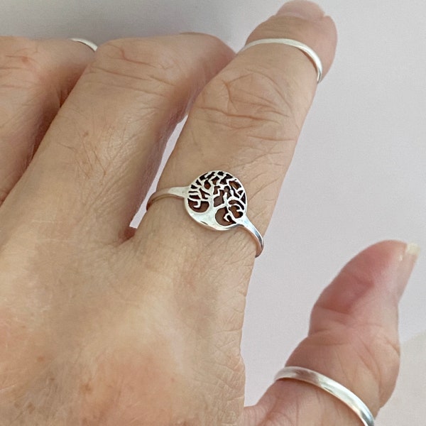 Sterling Silver Dainty Little Tree of Life Ring, Leaf Ring, Tree Ring, Fortune Ring, Silver Rings