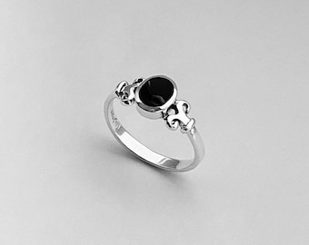 Sterling Silver Round Black Onyx Ring, Boho Ring, Silver Ring, Stone  Ring