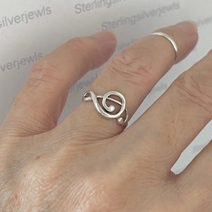 Sterling Silver Sideway Clef Note Ring, Song Ring, Silver Ring, Music Ring, Musician Ring