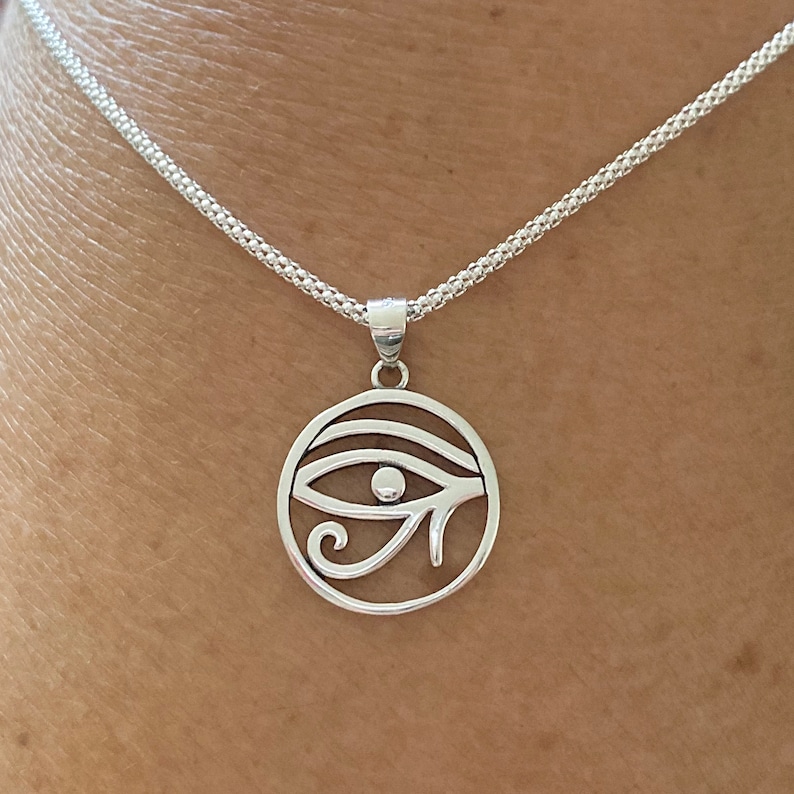 Silver Necklace Sterling Silver Eye of Horus Necklace Ra Eye Necklace Religious Necklace
