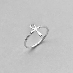 Sterling Silver High Polish Little Ankh Ring, Key of Life Ring, Cross Ring, Silver Ring, Religious Ring