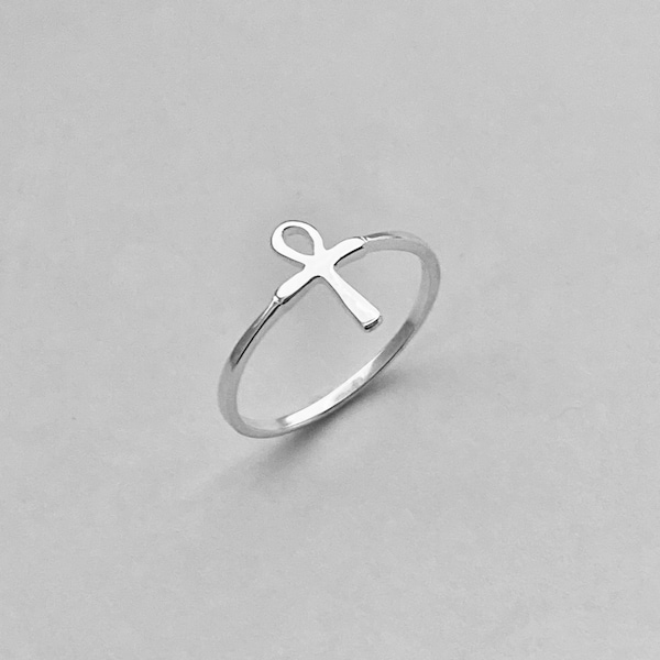 Sterling Silver High Polish Little Ankh Ring, Key of Life Ring, Cross Ring, Silver Ring, Religious Ring