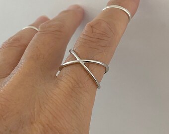 Sterling Silver Crisscross Ring, Silver Rings, X Shape Ring, Cross Ring