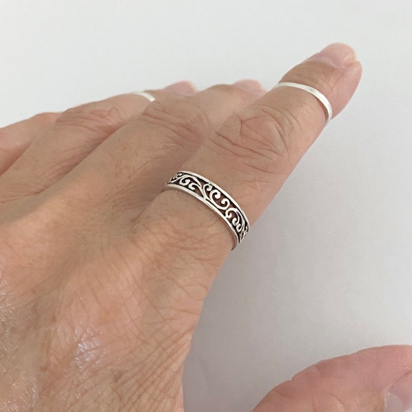 Sterling Silver Filigree Band Ring, Silver Ring, Stackable Ring, Silver Band