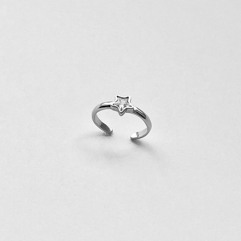 Sterling Silber CZ Stern Zehenring, silberner Ring, kleiner Finger Ring, himmlischen Ring, verstellbarer Ring Bild 5
