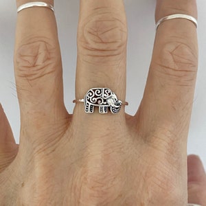 Sterling Silver Filigree Elephant Ring, Good Luck Ring, Animal Ring, Silver Ring
