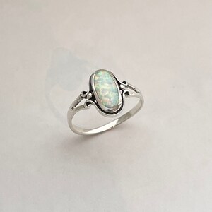 Sterling Silver Oval White Lab Opal Ring, Silver Ring, Opal Ring, Boho Ring