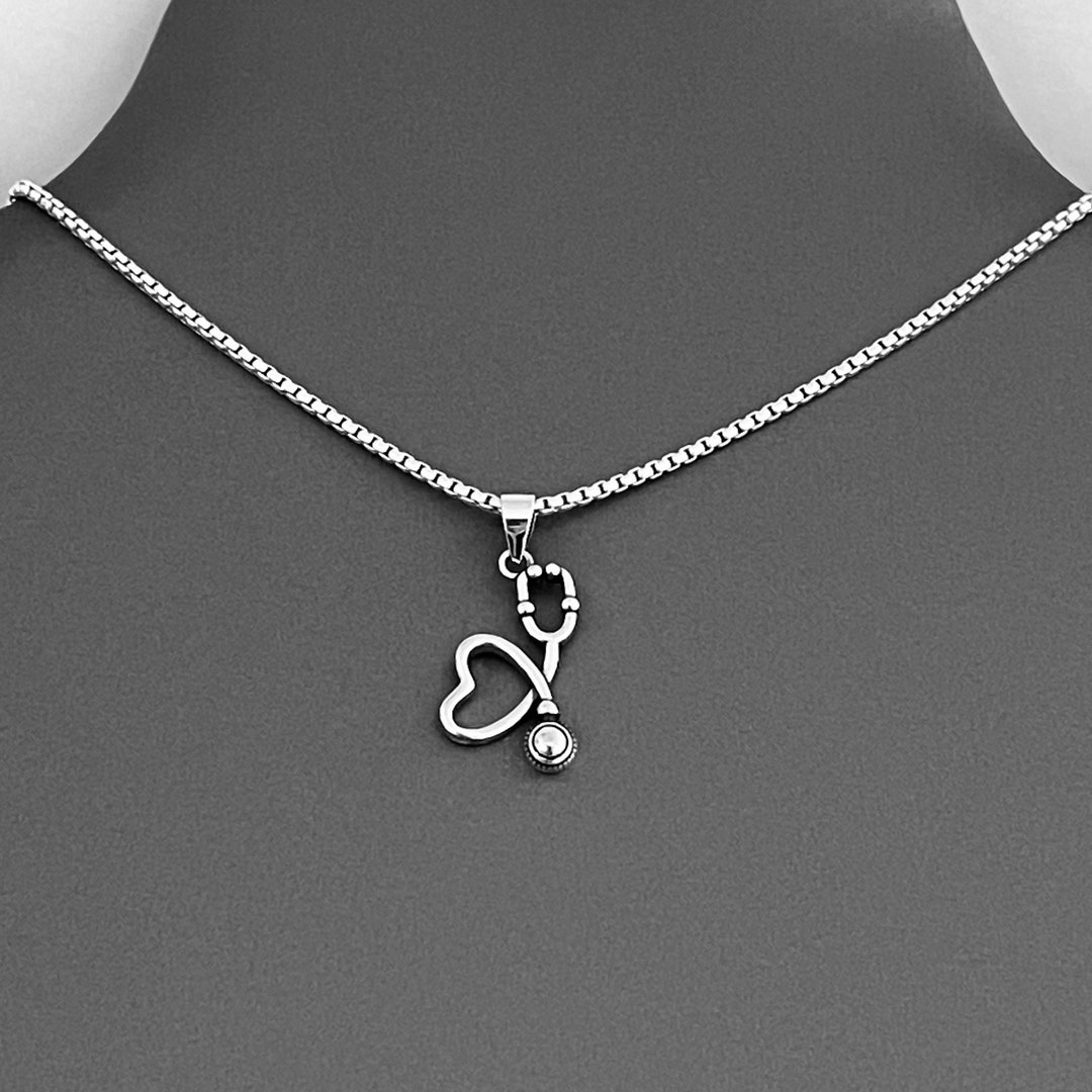 Sterling Silver Heart Stethoscope Necklace Doctor Necklace Etsy