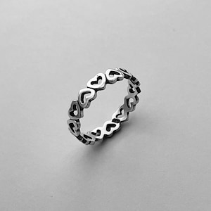 Sterling Silver Little Eternity Heart Ring, Stackable Ring, Promise Ring, Love Ring, Heart Ring