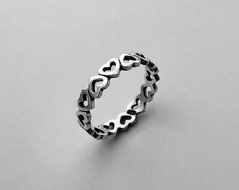 Sterling Silver Little Eternity Heart Ring, Stackable Ring, Promise Ring, Love Ring, Heart Ring