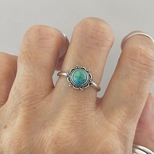 Sterling Silver Flower Genuine Turquoise Ring, Boho Ring, Silver Ring, Stone Ring, Flower Ring, Mandala Ring