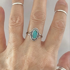 Sterling Silver Medium Oval Genuine Turquoise Ring with Braid,  Boho Ring, Silver Ring, Turquoise Ring