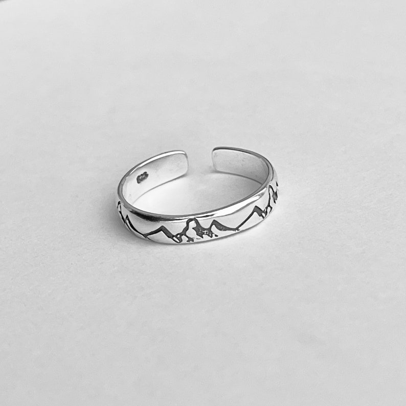 Sterling Silver Eternity Mountain Band Toe Ring, Silver Ring, Midi Ring, Pinky Ring, Hiking Ring, Adjustable Ring image 8
