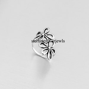 Sterling Silver 2 Large Flower Ring, Statement Ring, Boho Ring, Silver ...