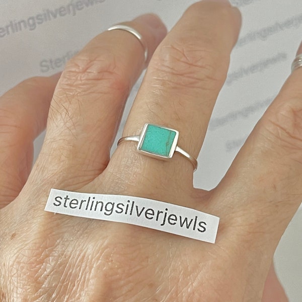 Sterling Silver Simple Square Turquoise Ring, Dainty Ring, Silver Ring, Boho Ring
