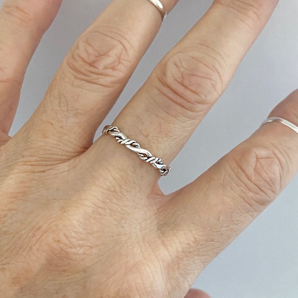Sterling Silver Twisted Rope Ring, Stackable Ring, Silver Band, Boho Ring, Braided Ring