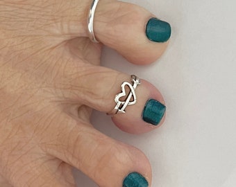 Sterling Silver Heart and Arrow Toe Ring, Love Ring, Silver Ring, Adjustable Ring