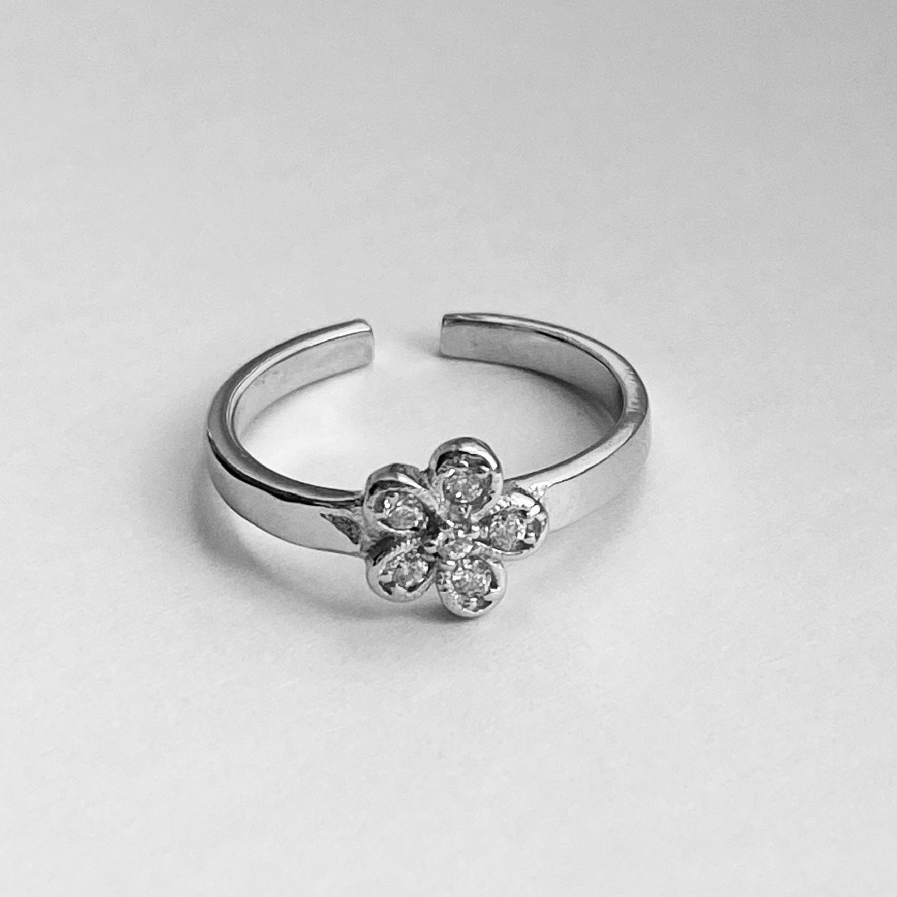 Sterling Silver CZ Flower Toe Ring Silver Ring CZ Ring | Etsy
