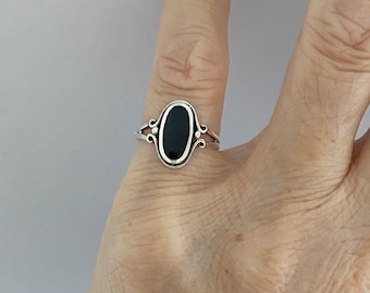 Sterling Silver Oval Black Onyx Ring, Boho Ring, Silver Ring, Stone  Ring