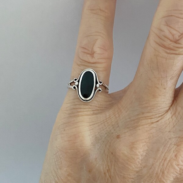 Sterling Silver Oval Black Onyx Ring, Boho Ring, Silver Ring, Stone  Ring