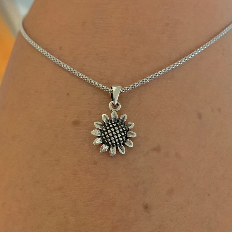 Sterling Silver Sunflower Necklace Boho Necklace Flower Etsy