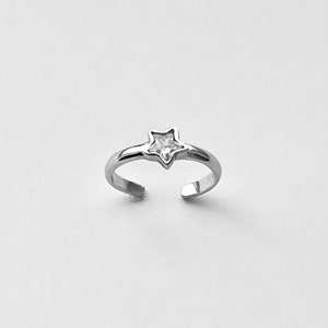 Sterling Silber CZ Stern Zehenring, silberner Ring, kleiner Finger Ring, himmlischen Ring, verstellbarer Ring Bild 1