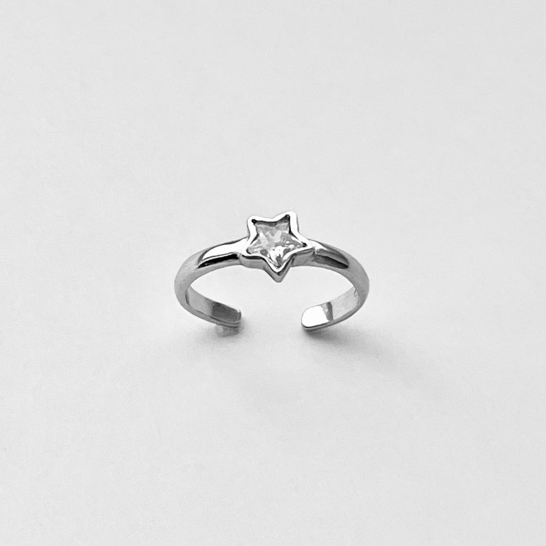 Sterling Silber CZ Stern Zehenring, silberner Ring, kleiner Finger Ring, himmlischen Ring, verstellbarer Ring Bild 1