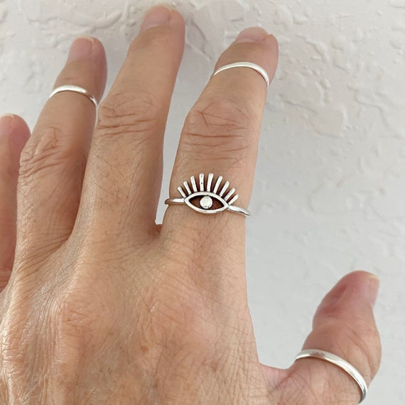 Sterling Silver Long Eye Lashes Ring, Silver Ring, Eye Ring, Protector Ring