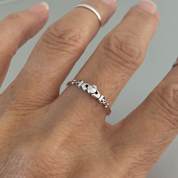 Sterling Silver Tiny Irish Claddagh Ring, Dainty Ring, Friendship Ring, Silver Ring, Love Ring