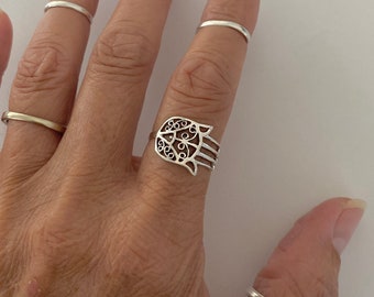 Sterling Silber Dünne Hand der Fatima Ring, zierliche Ring, Liebesring, religiöser Ring