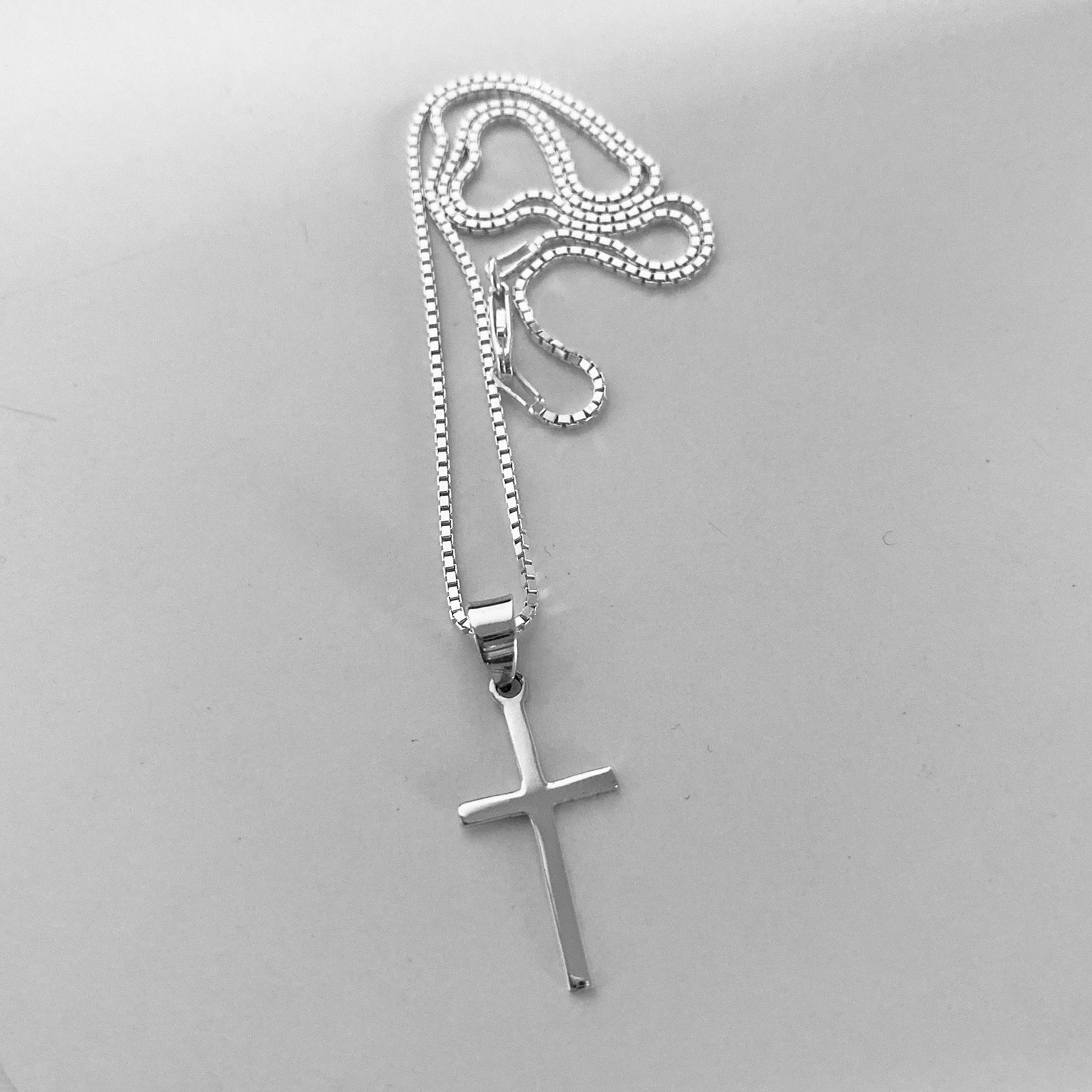 Sterling Silver Simple Cross Necklace Religious Necklace Etsy