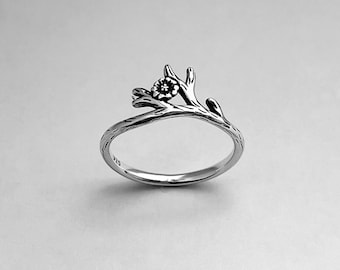 Sterling Silver Branch Flower Ring, Sunflower Ring, Tree Ring, Silver Ring, Flower Ring, Boho Ring