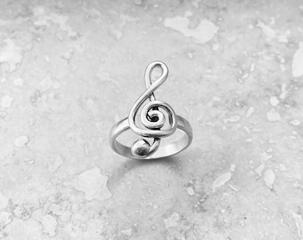 Sterling Silver Large Clef Note Ring, Statement Ring, Silver Ring, Music Ring, Musician Ring