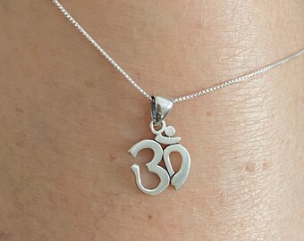 Sterling Silver Small OM Necklace, Yoga Necklace, Boho Necklace, Silver Necklace, Religious Necklace